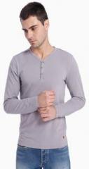 Jack & Jones Grey Solid Henley T Shirt men