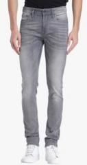 Jack & Jones Grey Washed Low Rise Skinny Fit Jeans men