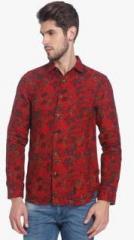 Jack & Jones Maroon Printed Slim Fit Casual Shirt men