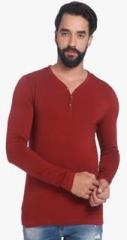 Jack & Jones Maroon Solid Henley T Shirt men