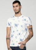 Jack & Jones Men White Slim Fit Printed Round Neck T shirt