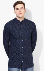 Jack & Jones Navy Blue Printed Slim Fit Casual Shirts men