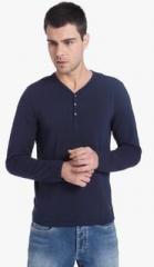 Jack & Jones Navy Blue Solid Henley T Shirt men