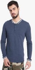 Jack & Jones Navy Blue Solid Slim Fit Henley T Shirt men