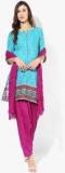 Jaipur Kurti Aqua Blue Printed Poly Cotton Salwar Kameez Dupatta women