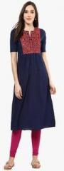 Jaipur Kurti Navy Blue Embroidered Kurta women