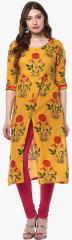 Janasya Yellow Printed Kurta women