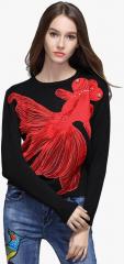 Jc Collection Black Self Design Sweater women