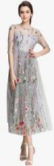 Jc Collection Grey Coloured Embroidered Maxi Dress women