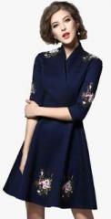 Jc Collection Navy Blue Coloured Embroidered Shift Dress women