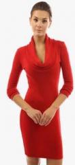 Jc Collection Red Coloured Solid Bodycon Dress women