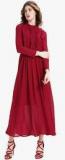 Jc Collection Red Coloured Solid Maxi Dress Women