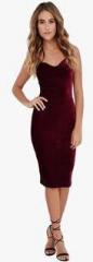 Jc Collection Wine Coloured Solid Bodycon Dress women