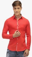 Jogur Red Solid Regular Fit Casual Shirt men