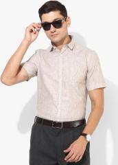 John Miller Beige Self Design Slim Fit Formal Shirt men