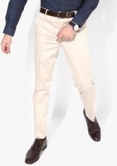 John Players Beige Solid Slim Fit Formal Trouser men