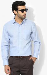 John Players Blue Regular Fit Solid Formal Shirt men