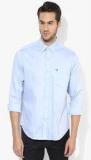 John Players Blue Solid Slim Fit Casual Shirt men