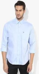 John Players Blue Solid Slim Fit Casual Shirt men