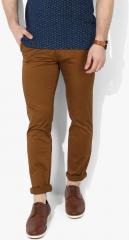 John Players Brown Solid Slim Fit Chinos men