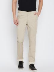 John Players Men Beige Slim Fit Casual Trousers