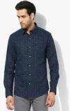 John Players Navy Blue Printed Slim Fit Casual Shirt men