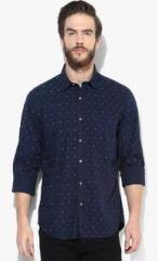 John Players Navy Blue Printed Yarn Dyed Butta Casual Shirt men