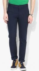 John Players Navy Blue Solid Slim Fit Chinos men