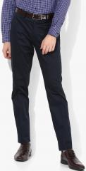 John Players Navy Blue Solid Slim Fit Formal Trouser men