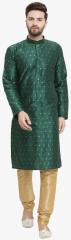 Jompers Green Self Design Kurta Pyjama men