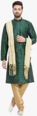 Jompers Green Self Design Kurta Pyjama With Dupatta men