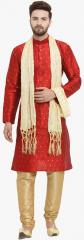 Jompers Maroon Self Design Kurta Pyjama With Dupatta men