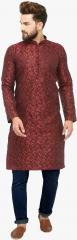 Jompers Maroon Woven Design Kurta men