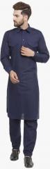 Jompers Navy Blue Solid Kurta Pyjama men