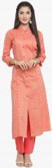 Jompers Peach Woven Design Kurta women