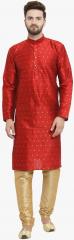 Jompers Red Self Design Kurta Pyjama men