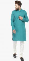 Jompers Turquoise Blue Solid Kurta Pyjama men