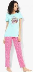 July Nightwear Aqua Blue Printed Pyjama Set women