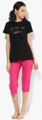 July Nightwear Black Printed Capri Set women