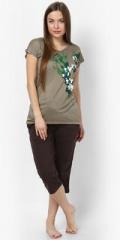 July Nightwear Brown Printed Nightwear Capri & Top Set women