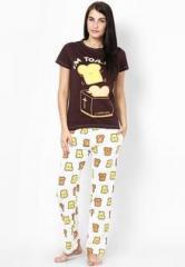 July Nightwear Brown Printed Nightwear Pyjama & Top Set women