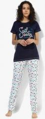 July Nightwear Navy Blue Printed Pyjama Set women