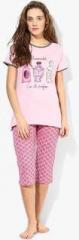 July Nightwear Pink Printed Capri Set women