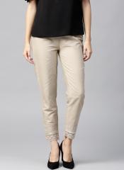 Juniper Beige Regular Fit Solid Cropped Trousers women