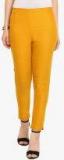 Juniper Mustard Solid Slim Fit Coloured Pants Women