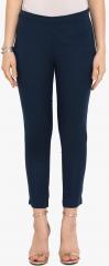 Juniper Navy Blue Solid Slim Fit Coloured Pants women