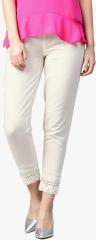 Juniper Off White Cotton Flex Embellished Cigarette Pants