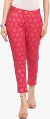 Juniper Pink Printed Slim Fit Coloured Pants women