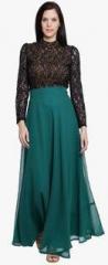 Just Wow Green Coloured Self Pattern Maxi Dress women