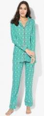 Kanvin Aqua Blue Printed Pyjama Set women